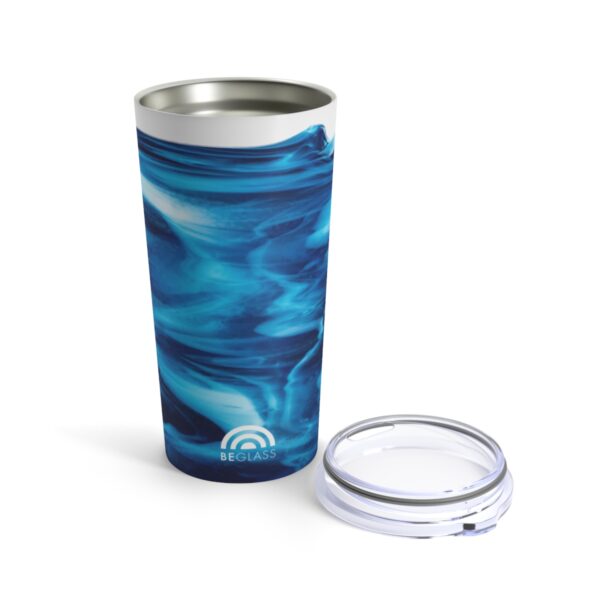 Blue and White streaky glass tumbler with lid