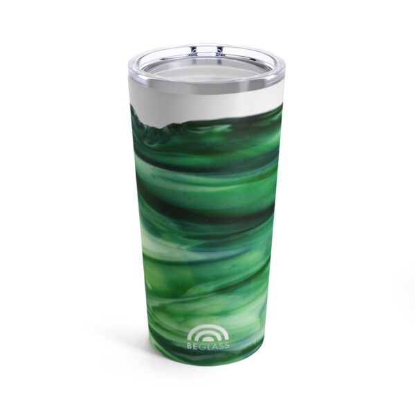 Green and White streaky glass tumbler with lid