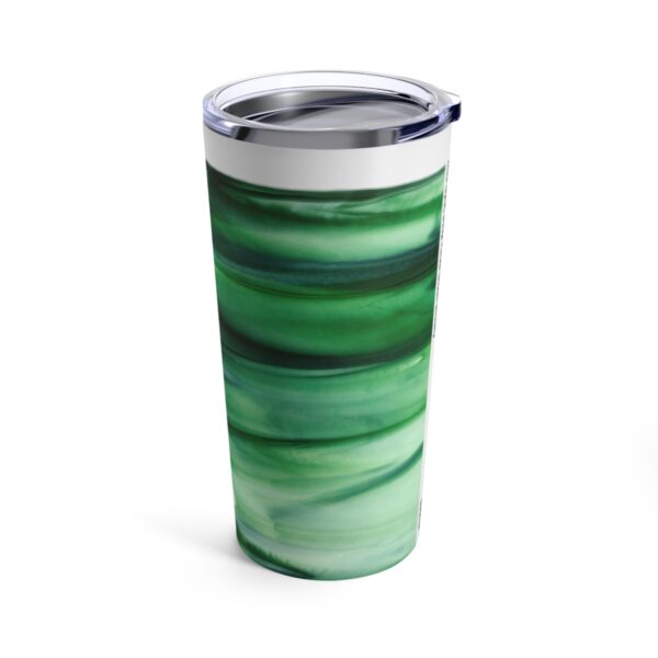 Green and White streaky glass tumbler with lid