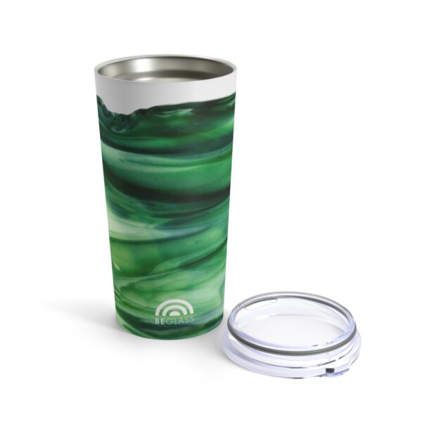 Green and White streaky glass tumbler with lid