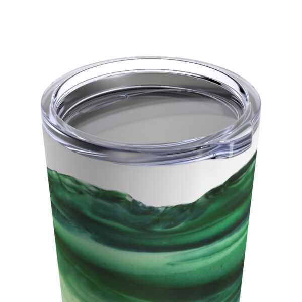 Green and White streaky glass tumbler with lid